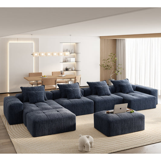 Oversized Modular Chenille 6-Seat Sectional Sofa with Cushions and 8 Pillows for Living Room