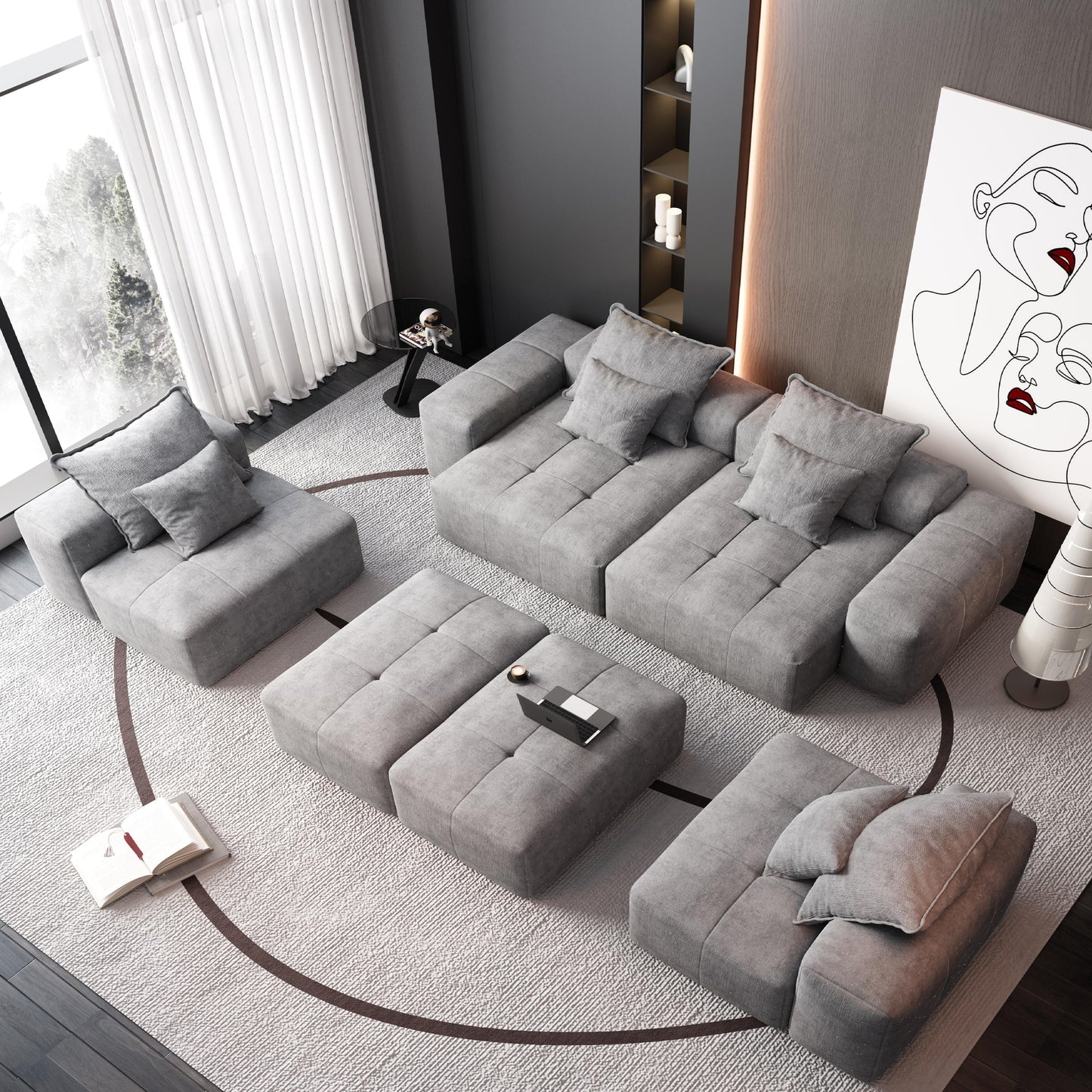 Oversized Modular Chenille 6-Seat Sectional Sofa with Cushions and 8 Pillows for Living Room