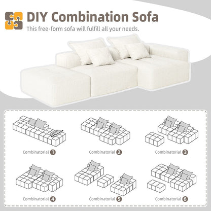 Oversized Modular Chenille Sectional Sofa with Ottoman, Chaise Lounge, 1 Armrest and 4 Pillows for Living Room