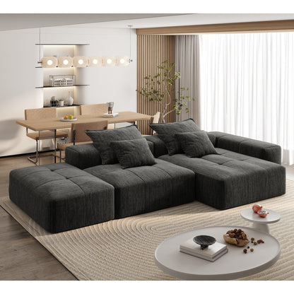 Oversized Modular Chenille Sectional Sofa with Ottoman, Chaise Lounge, 1 Armrest and 4 Pillows for Living Room