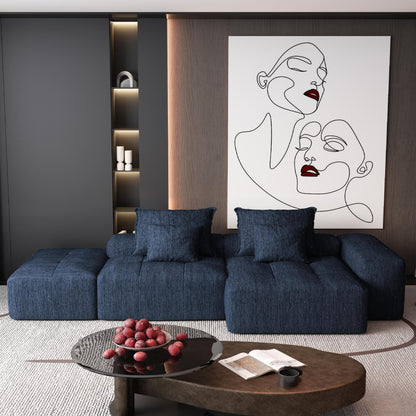 Oversized Modular Chenille Sectional Sofa with Ottoman, Chaise Lounge, 1 Armrest and 4 Pillows for Living Room