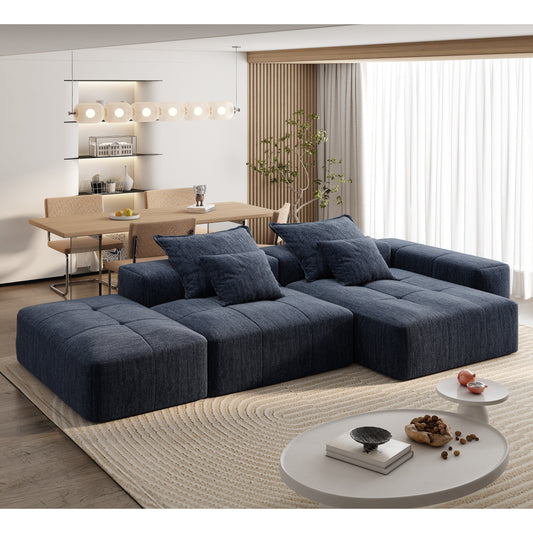 Oversized Modular Chenille Sectional Sofa with Ottoman, Chaise Lounge, 1 Armrest and 4 Pillows for Living Room