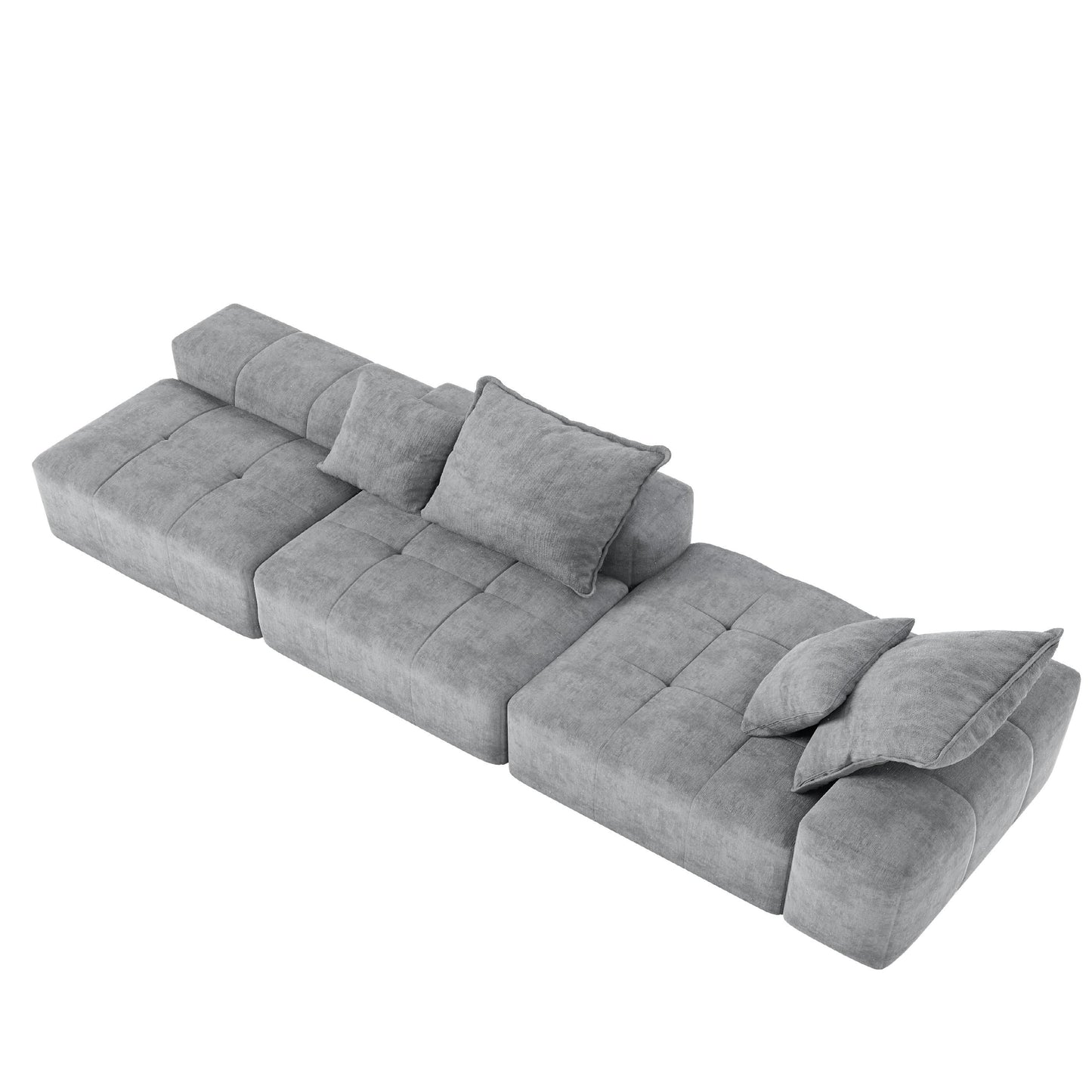 Oversized Modular Chenille Sectional Sofa with Ottoman, Chaise Lounge, 1 Armrest and 4 Pillows for Living Room
