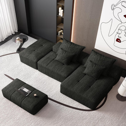 Oversized Modular Chenille Sectional Sofa with Ottoman, Chaise Lounge, 1 Armrest and 4 Pillows for Living Room