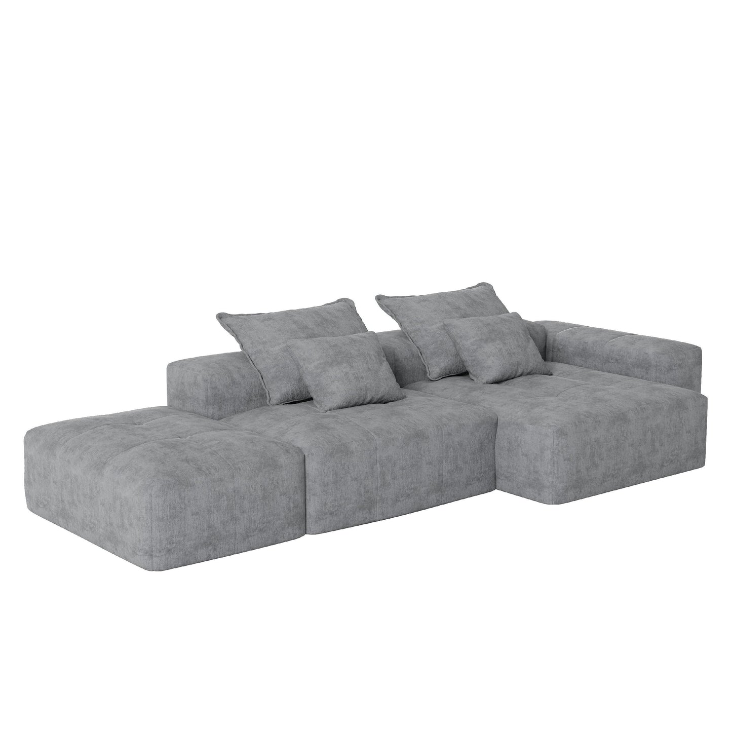 Oversized Modular Chenille Sectional Sofa with Ottoman, Chaise Lounge, 1 Armrest and 4 Pillows for Living Room