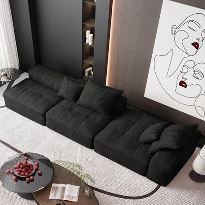 Oversized Modular Chenille Sectional Sofa with Ottoman, Chaise Lounge, 1 Armrest and 4 Pillows for Living Room