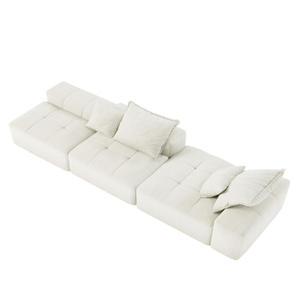 Oversized Modular Chenille Sectional Sofa with Ottoman, Chaise Lounge, 1 Armrest and 4 Pillows for Living Room