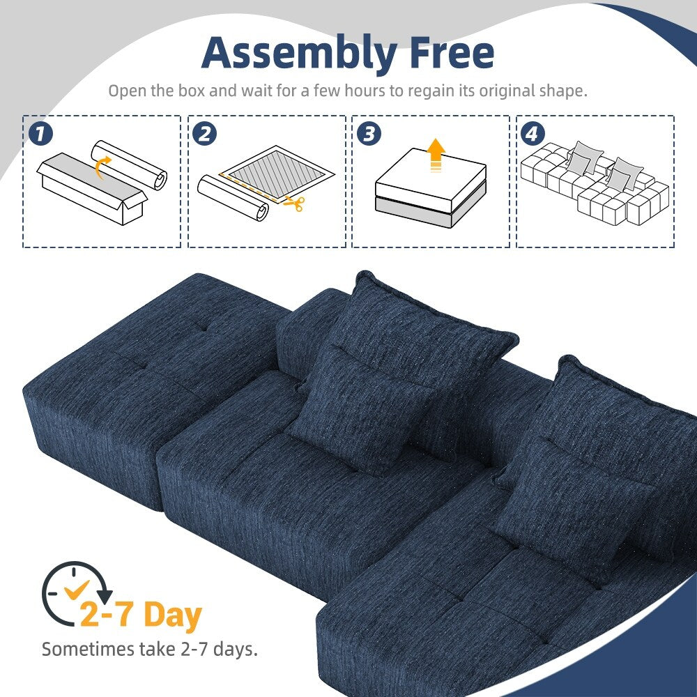 Oversized Modular Chenille Sectional Sofa with Ottoman, Chaise Lounge, 1 Armrest and 4 Pillows for Living Room