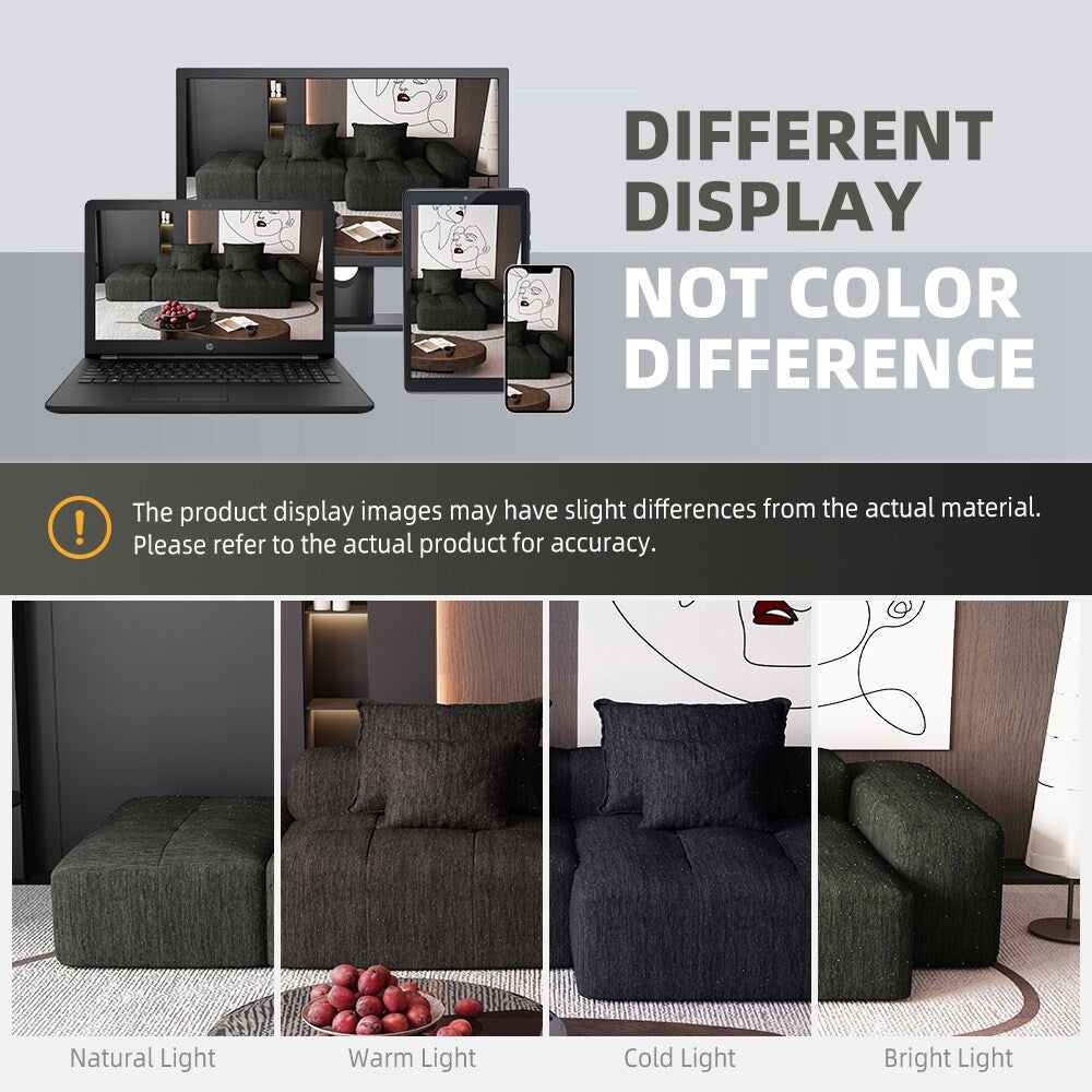 Oversized Modular Chenille Sectional Sofa with Ottoman, Chaise Lounge, 1 Armrest and 4 Pillows for Living Room