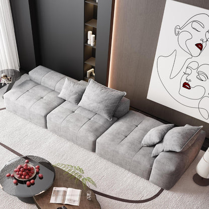 Oversized Modular Chenille Sectional Sofa with Ottoman, Chaise Lounge, 1 Armrest and 4 Pillows for Living Room