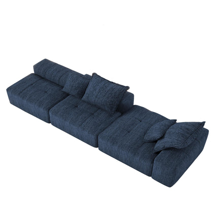 Oversized Modular Chenille Sectional Sofa with Ottoman, Chaise Lounge, 1 Armrest and 4 Pillows for Living Room