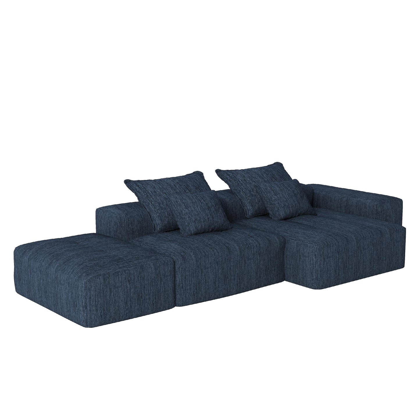 Oversized Modular Chenille Sectional Sofa with Ottoman, Chaise Lounge, 1 Armrest and 4 Pillows for Living Room