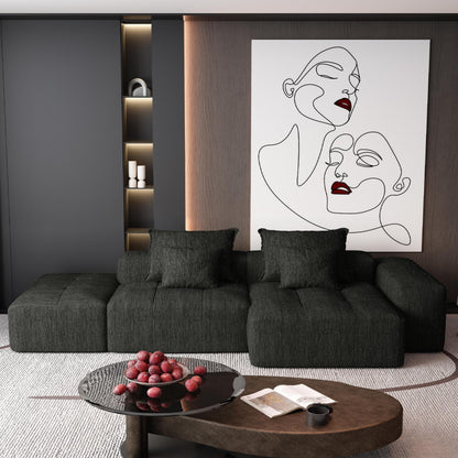 Oversized Modular Chenille Sectional Sofa with Ottoman, Chaise Lounge, 1 Armrest and 4 Pillows for Living Room