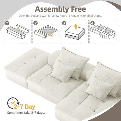 Oversized Modular Chenille Sectional Sofa with Ottoman, Chaise Lounge, 1 Armrest and 4 Pillows for Living Room