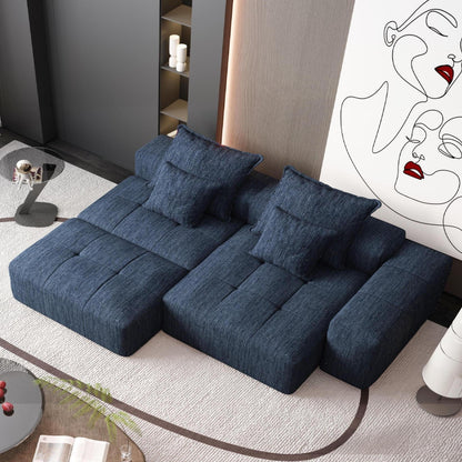 Oversized Modular Chenille Sectional Sofa with Ottoman, Chaise Lounge, 1 Armrest and 4 Pillows for Living Room