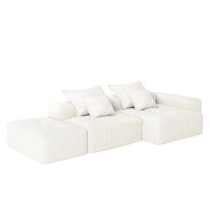 Oversized Modular Chenille Sectional Sofa with Ottoman, Chaise Lounge, 1 Armrest and 4 Pillows for Living Room