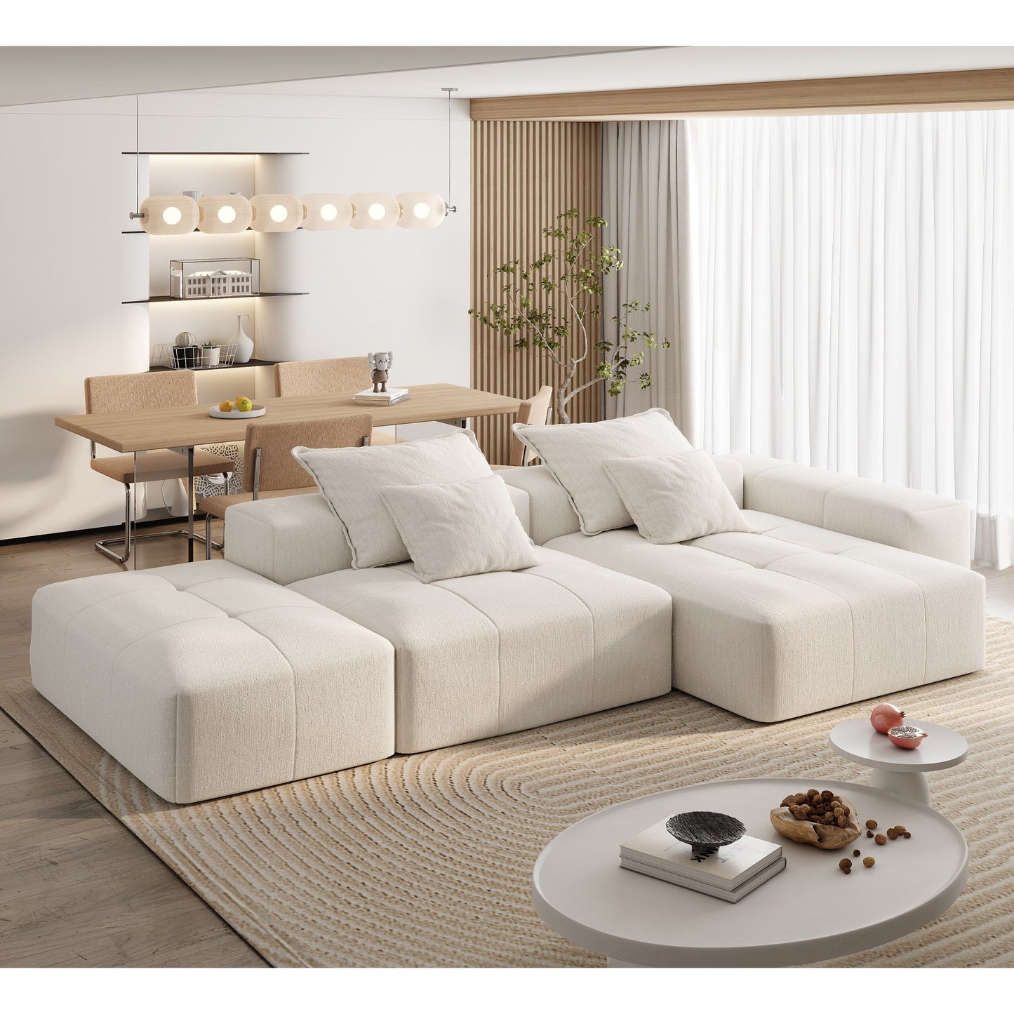 Oversized Modular Chenille Sectional Sofa with Ottoman, Chaise Lounge, 1 Armrest and 4 Pillows for Living Room