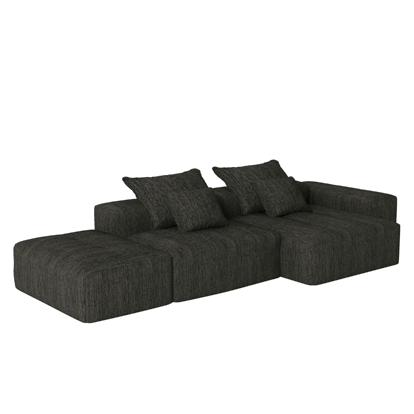 Oversized Modular Chenille Sectional Sofa with Ottoman, Chaise Lounge, 1 Armrest and 4 Pillows for Living Room