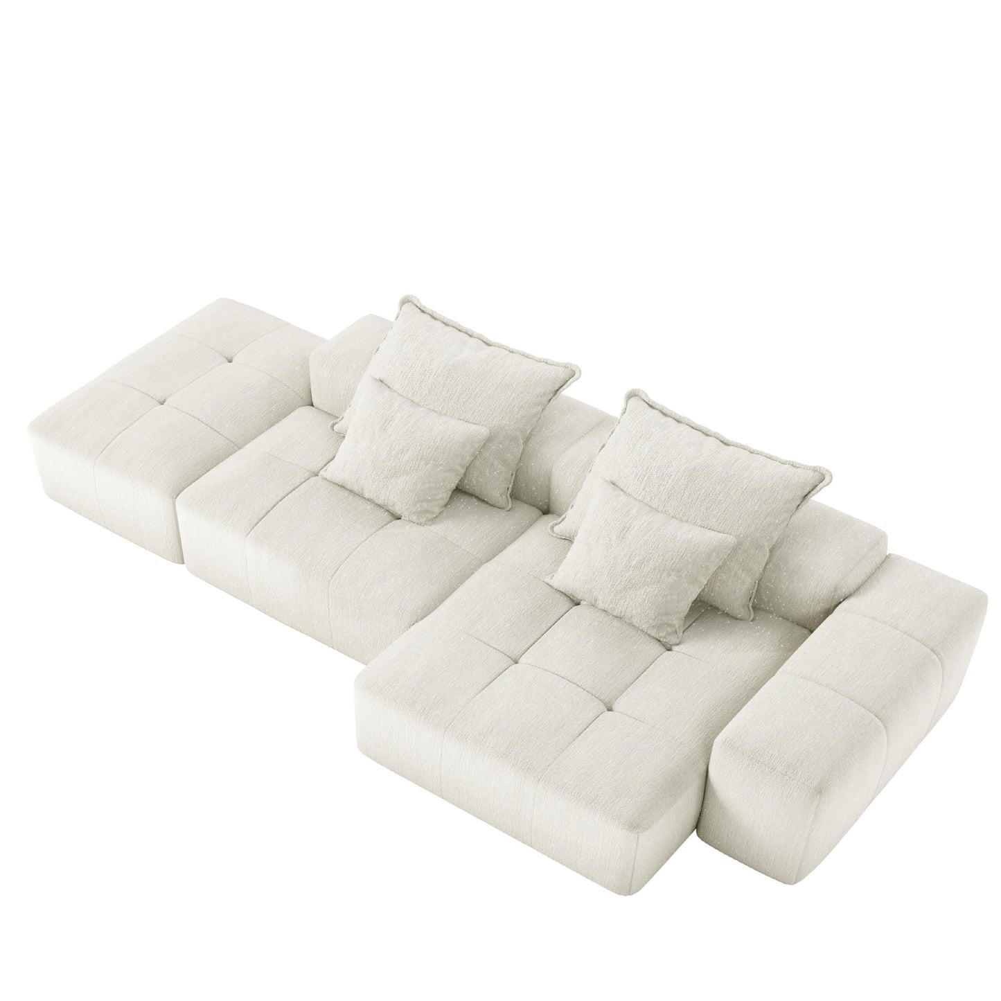 Oversized Modular Chenille Sectional Sofa with Ottoman, Chaise Lounge, 1 Armrest and 4 Pillows for Living Room