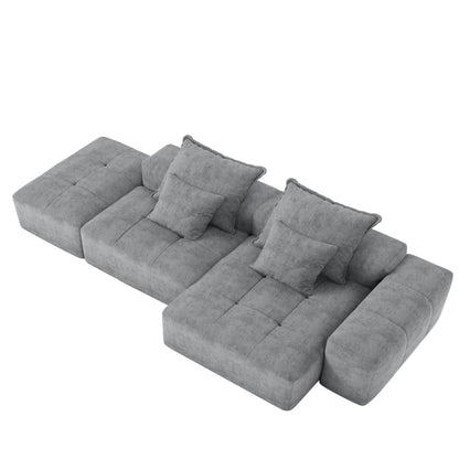 Oversized Modular Chenille Sectional Sofa with Ottoman, Chaise Lounge, 1 Armrest and 4 Pillows for Living Room