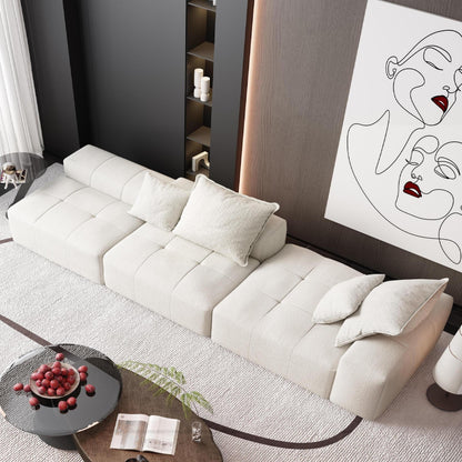 Oversized Modular Chenille Sectional Sofa with Ottoman, Chaise Lounge, 1 Armrest and 4 Pillows for Living Room