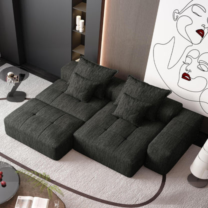 Oversized Modular Chenille Sectional Sofa with Ottoman, Chaise Lounge, 1 Armrest and 4 Pillows for Living Room