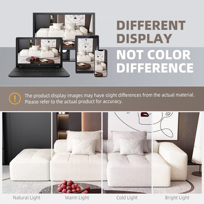 Oversized Modular Chenille Sectional Sofa with Ottoman, Chaise Lounge, 1 Armrest and 4 Pillows for Living Room