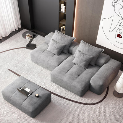 Oversized Modular Chenille Sectional Sofa with Ottoman, Chaise Lounge, 1 Armrest and 4 Pillows for Living Room