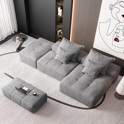 Oversized Modular Chenille Sectional Sofa with Ottoman, Chaise Lounge, 1 Armrest and 4 Pillows for Living Room