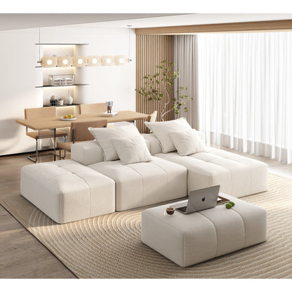 Oversized Modular Chenille Sectional Sofa with Ottoman, Chaise Lounge, 1 Armrest and 4 Pillows for Living Room