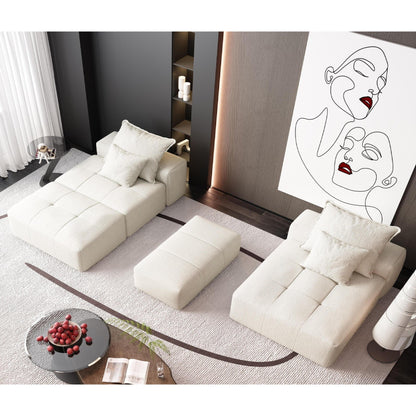 Oversized Modular Chenille Sectional Sofa with Ottoman, Chaise Lounge, 1 Armrest and 4 Pillows for Living Room