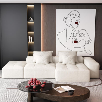 Oversized Modular Chenille Sectional Sofa with Ottoman, Chaise Lounge, 1 Armrest and 4 Pillows for Living Room