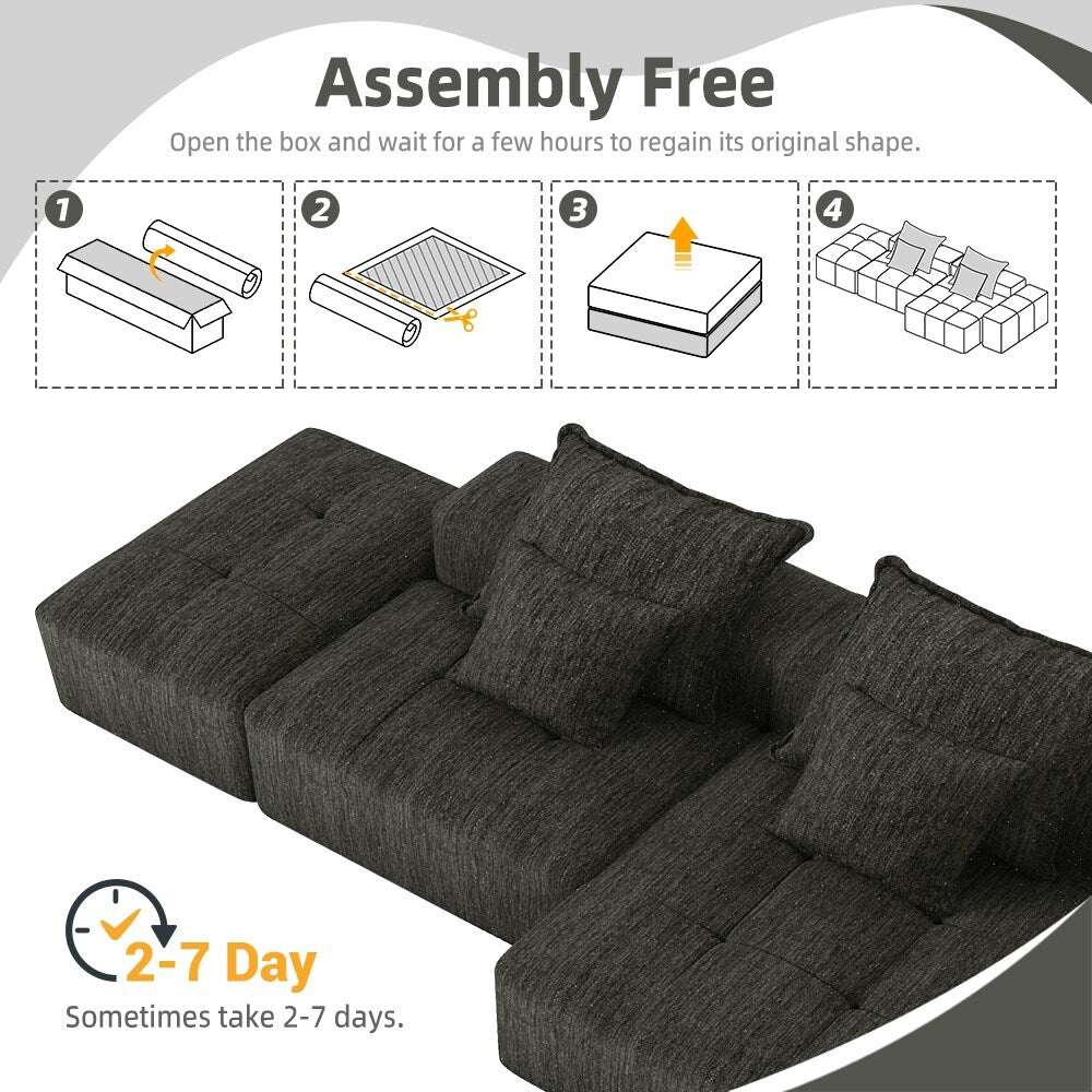 Oversized Modular Chenille Sectional Sofa with Ottoman, Chaise Lounge, 1 Armrest and 4 Pillows for Living Room
