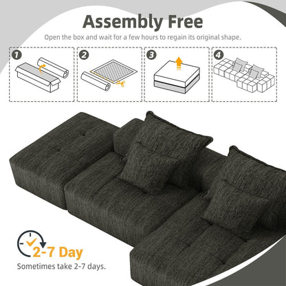 Oversized Modular Chenille Sectional Sofa with Ottoman, Chaise Lounge, 1 Armrest and 4 Pillows for Living Room