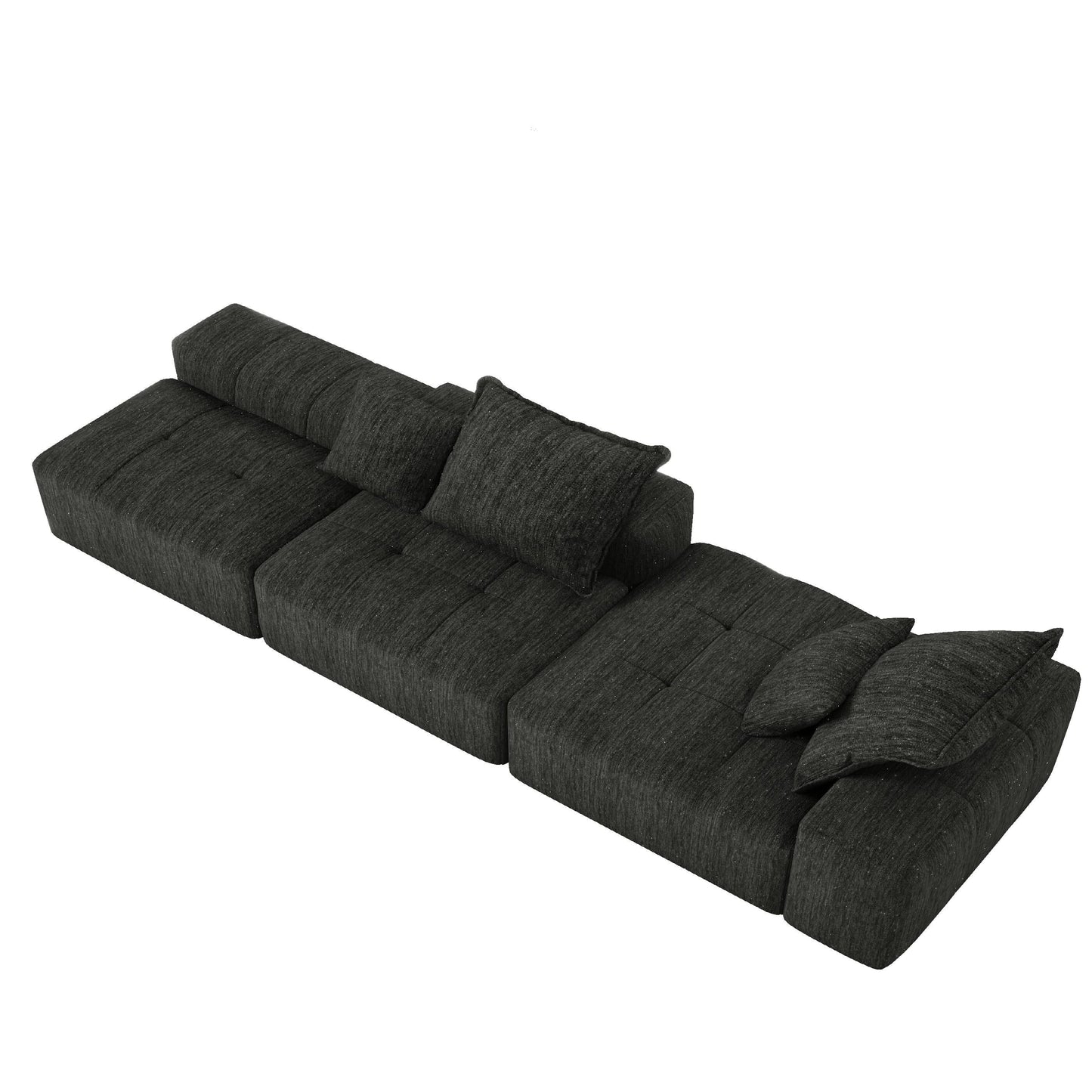 Oversized Modular Chenille Sectional Sofa with Ottoman, Chaise Lounge, 1 Armrest and 4 Pillows for Living Room