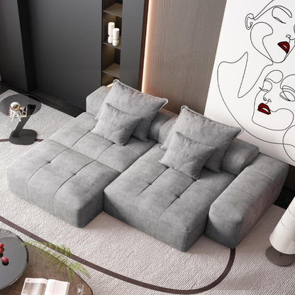 Oversized Modular Chenille Sectional Sofa with Ottoman, Chaise Lounge, 1 Armrest and 4 Pillows for Living Room