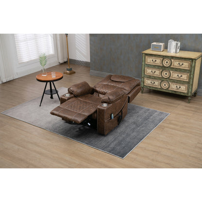 Oversized PU Leather Power Lift Recliner with Massage, Lumbar Heating, Cup Holder, 180Â° Flat Lay
