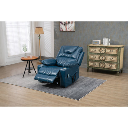 Oversized PU Leather Power Lift Recliner with Massage, Lumbar Heating, Cup Holder, 180Â° Flat Lay