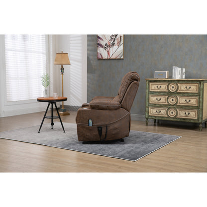Oversized PU Leather Power Lift Recliner with Massage, Lumbar Heating, Cup Holder, 180Â° Flat Lay