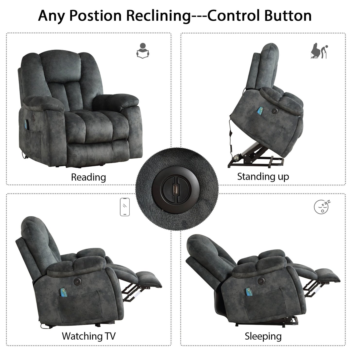 Oversized Power Assist Lift Recliner Chair With Massage and Heating with 2 Concealed Cup Holders for Elderly