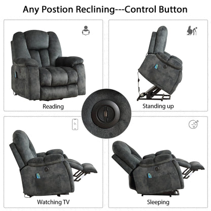 Oversized Power Assist Lift Recliner Chair With Massage and Heating with 2 Concealed Cup Holders for Elderly