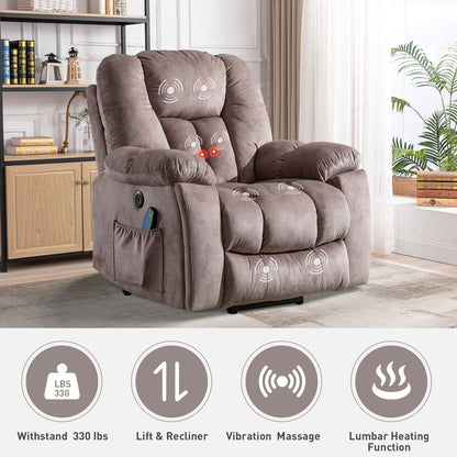 Oversized Power Assist Lift Recliner Chair With Massage and Heating with 2 Concealed Cup Holders for Elderly