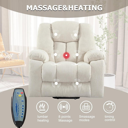 Oversized Power Assist Lift Recliner Chair With Massage and Heating with 2 Concealed Cup Holders for Elderly