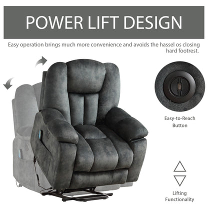 Oversized Power Assist Lift Recliner Chair With Massage and Heating with 2 Concealed Cup Holders for Elderly