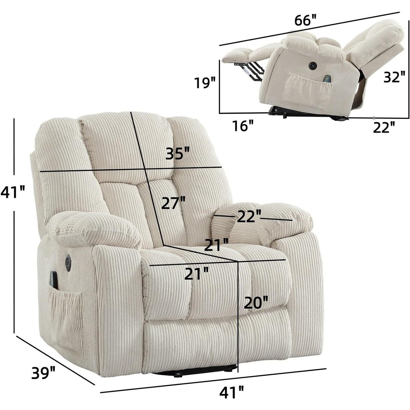 Oversized Power Assist Lift Recliner Chair With Massage and Heating with 2 Concealed Cup Holders for Elderly