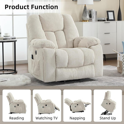 Oversized Power Assist Lift Recliner Chair With Massage and Heating with 2 Concealed Cup Holders for Elderly
