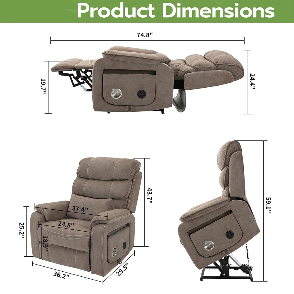 Oversized Power Lift Recliner Chair Heat  Massage, 180 Lying Flat