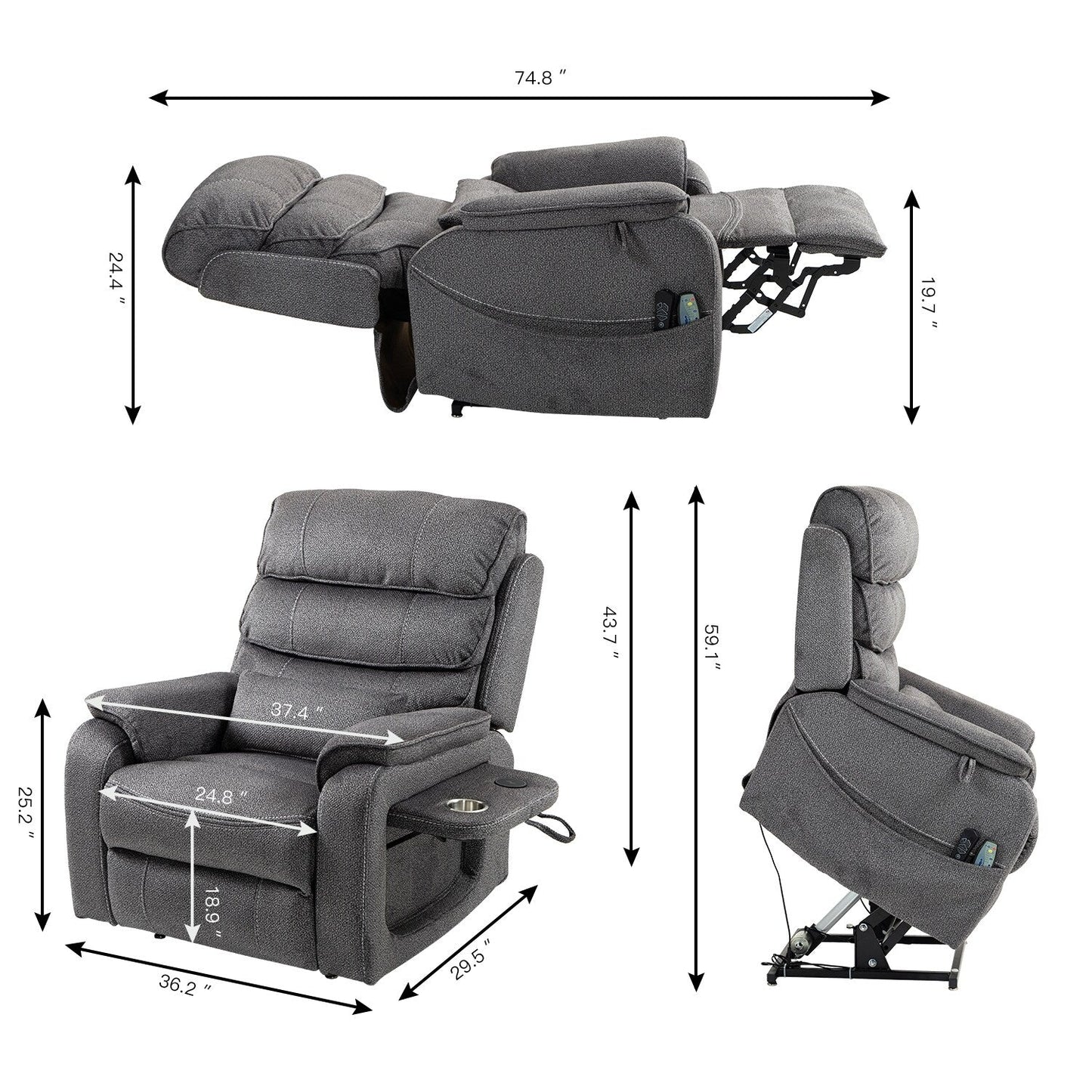 Oversized Power Lift Recliner Chair Heat  Massage, 180 Lying Flat