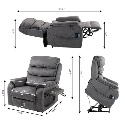 Oversized Power Lift Recliner Chair Heat  Massage, 180 Lying Flat