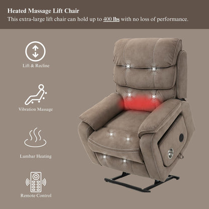 Oversized Power Lift Recliner Chair Heat  Massage, 180 Lying Flat